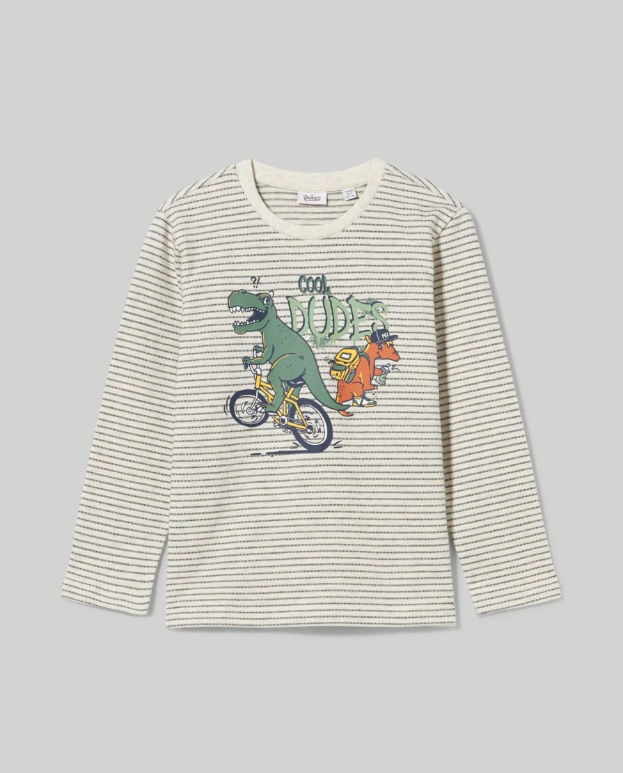 Bambini Blukids Magliette | T-Shirt In Puro Cotone Melange Con Stampa Bambino