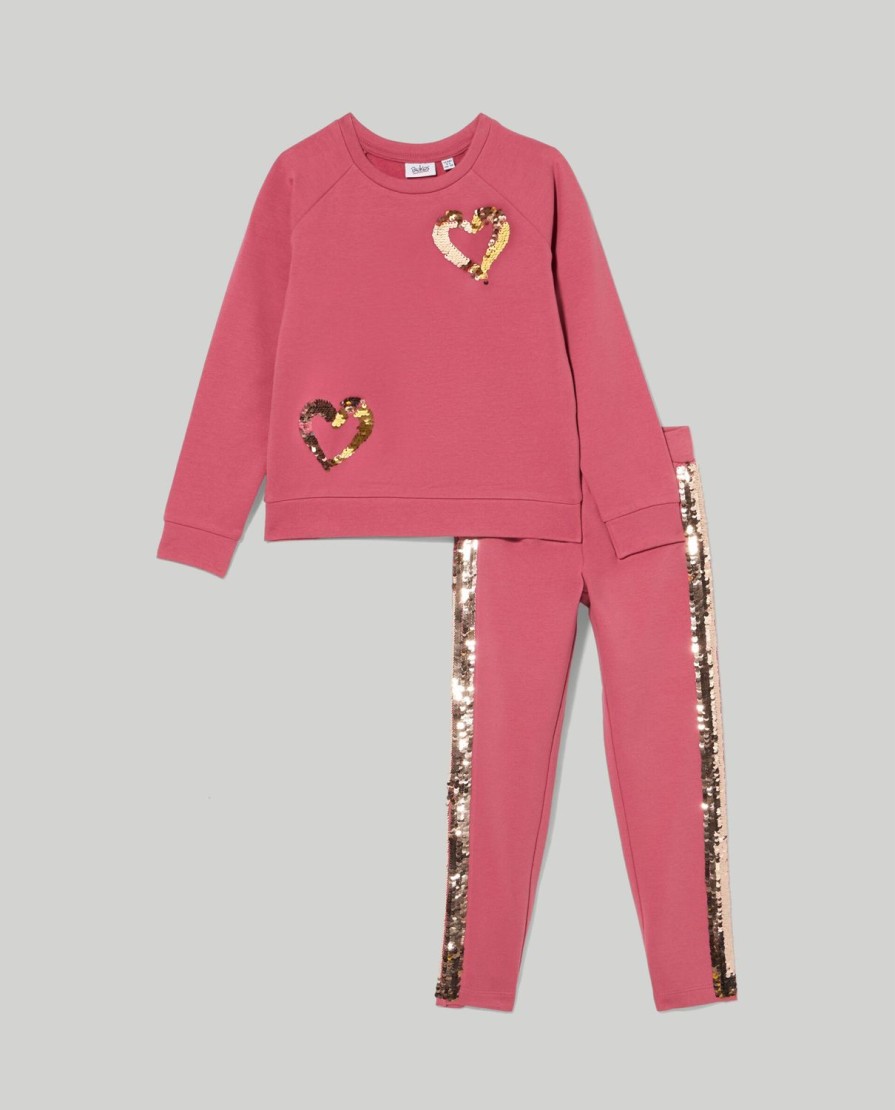 Bambini Blukids Set Bambina | Jogging Set In Felpa Garzata Elasticizzata Con Paillettes Bambina