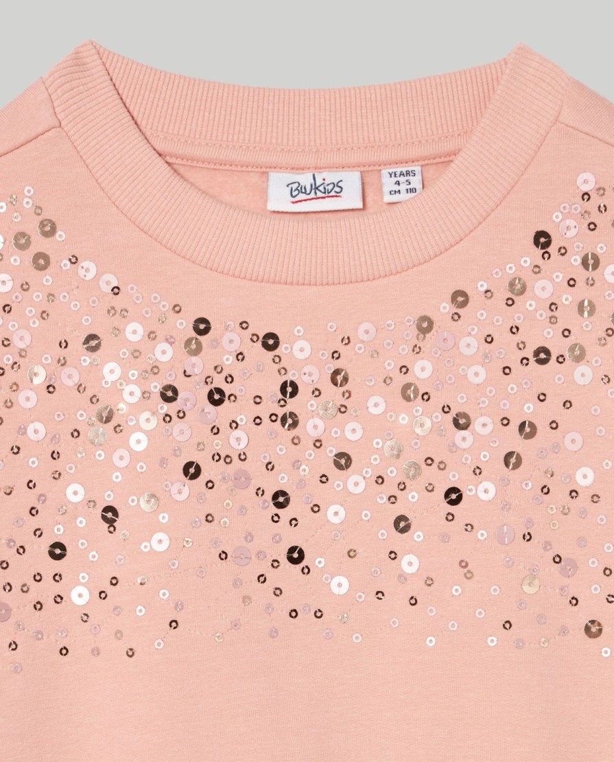 Bambini Blukids Felpe | Felpa In Cotone Garzato Con Paillettes Bambina