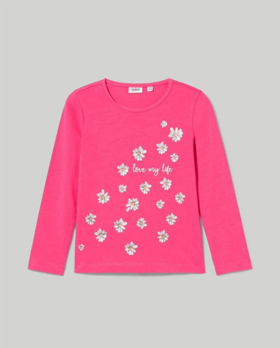 Bambini Blukids Magliette | T-Shirt In Puro Cotone Con Stampa Glitter Bambina