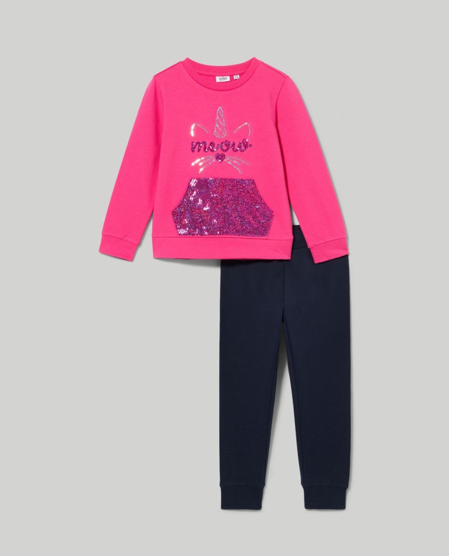 Bambini Blukids Set Bambina | Jogging Set In Felpa Elasticizzata Con Paillettes Bambina