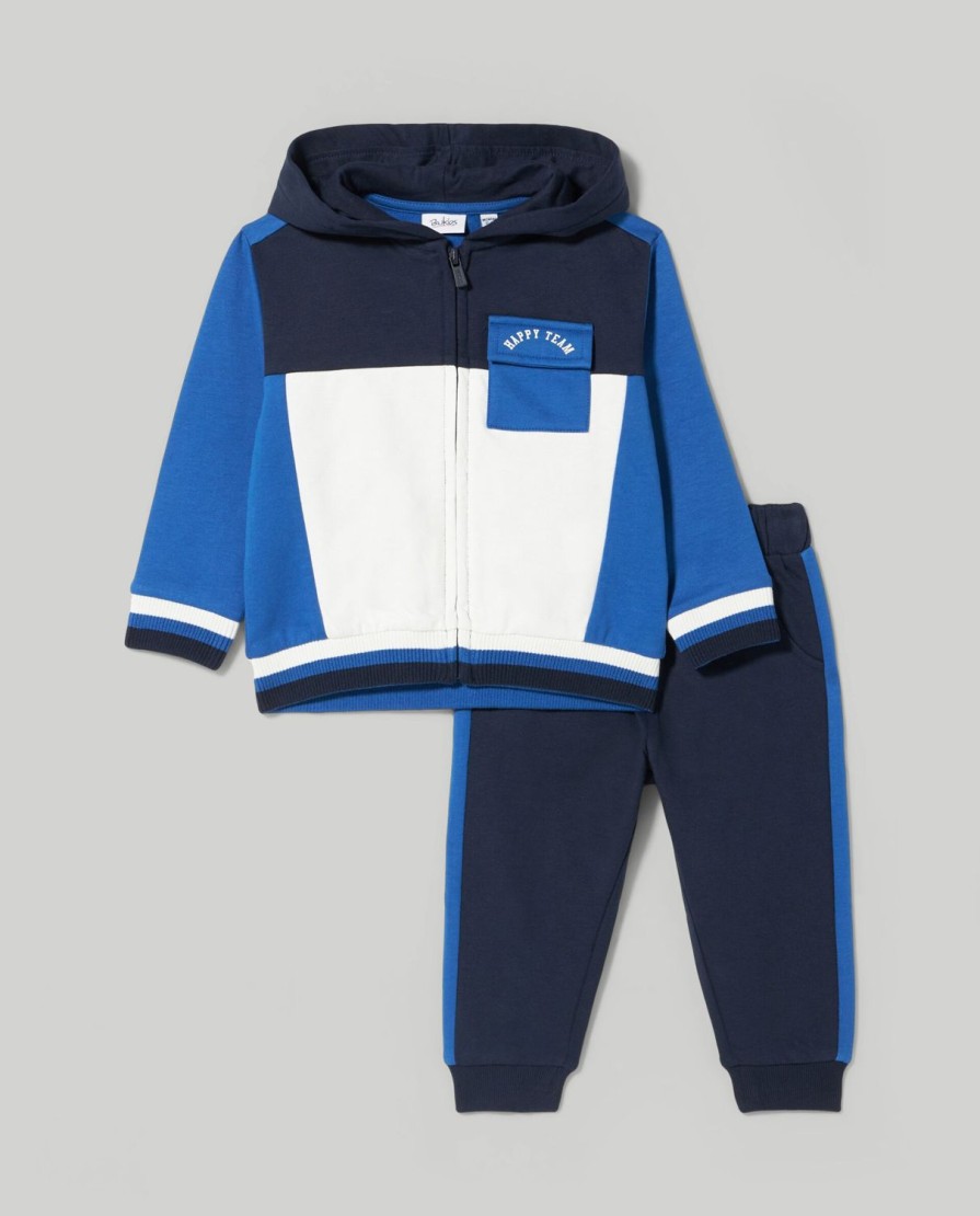 Neonato 9-36 Mesi Blukids Completini | Jogging Set In Felpa Di Puro Cotone Neonato