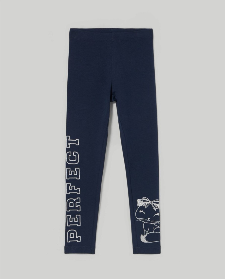 Bambini Blukids Leggings | Leggings In Cotone Elasticizzato Con Stampa Glitter Bambina