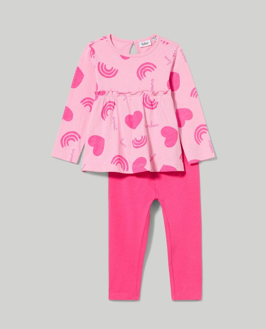 Neonata 9-36 Mesi Blukids Completini | Jogging Set In Cotone Con Rouches Neonata