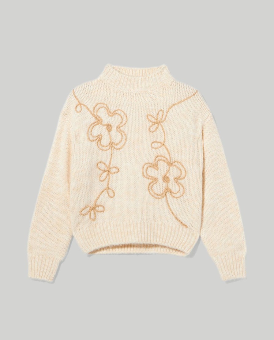 Bambini Blukids Maglioni | Tricot Girocollo Con Ricamo Cornely Bambina