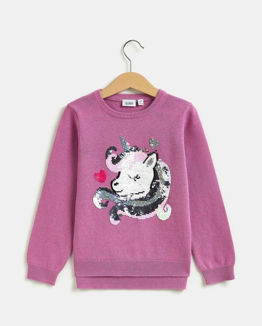 Bambini Blukids Maglioni | Pullover Tricot In Puro Cotone Con Paillettes E Bambina