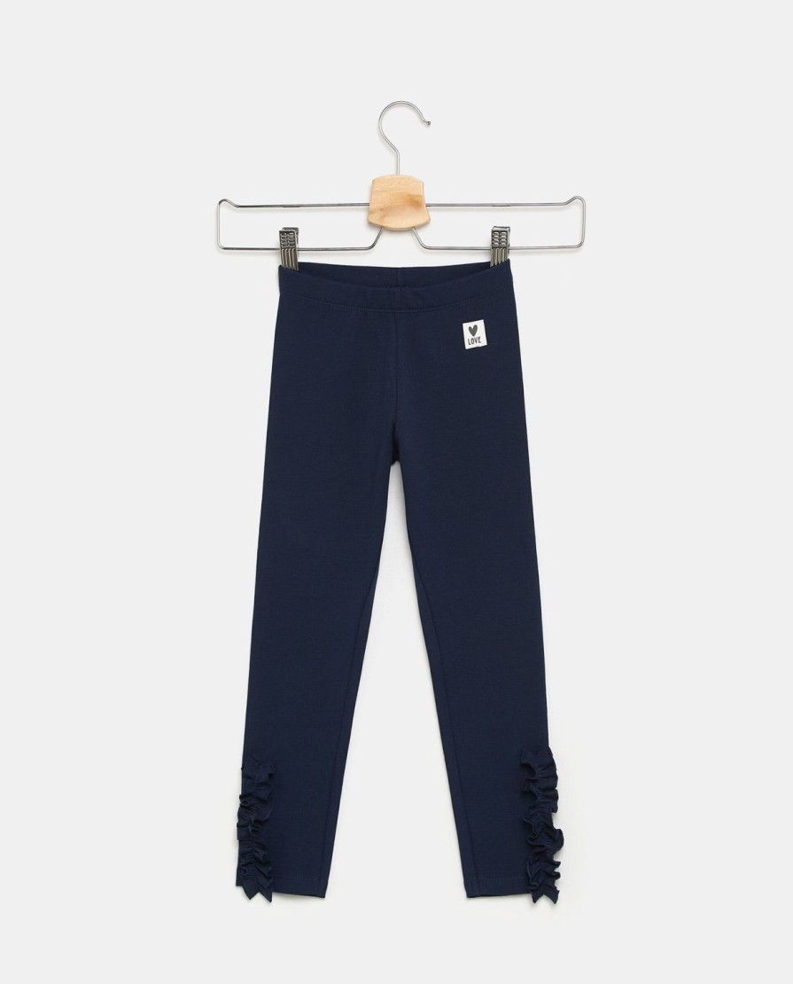 Bambini Blukids Jeans E Pantaloni | Leggings Con Rouches Applicate Sul Fondo In Cotone Elasticizzato Bambina