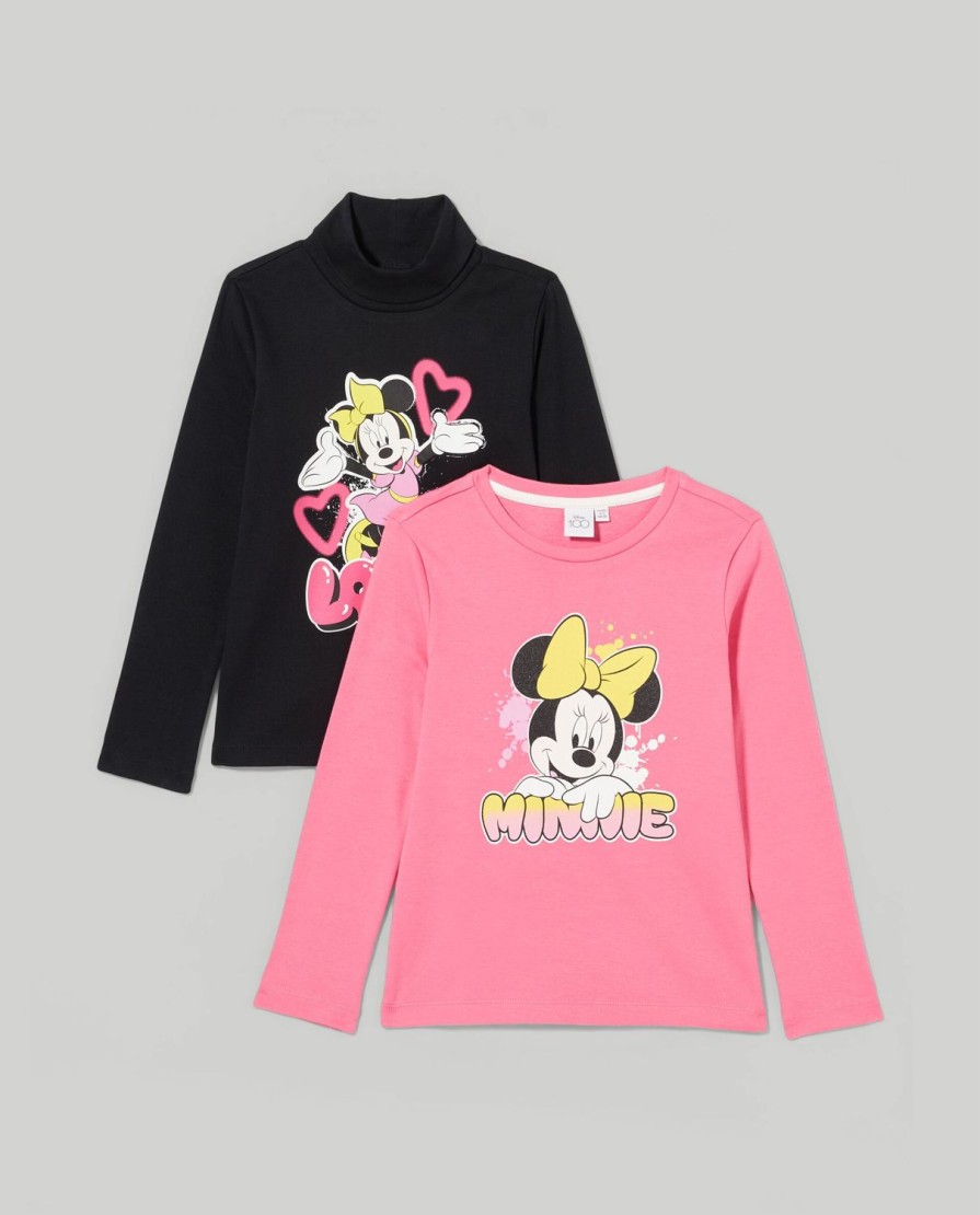 Bambini Blukids Magliette | Pack 2 T-Shirt E Dolcevita In Interlock Di Puro Cotone Bambina