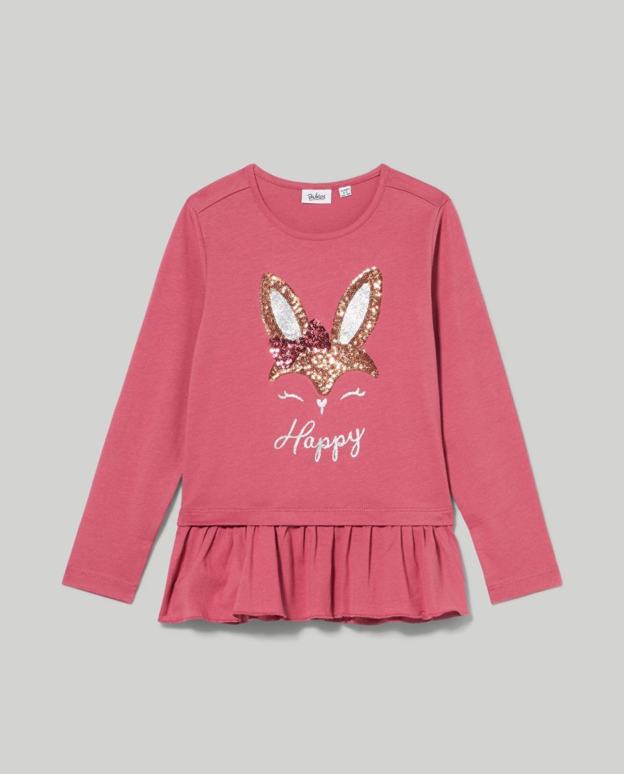 Bambini Blukids Magliette | T-Shirt In Puro Cotone Con Balza Bambina