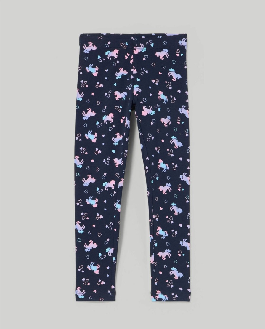 Bambini Blukids Leggings | Leggings In Cotone Elasticizzato E Stampa Bambina