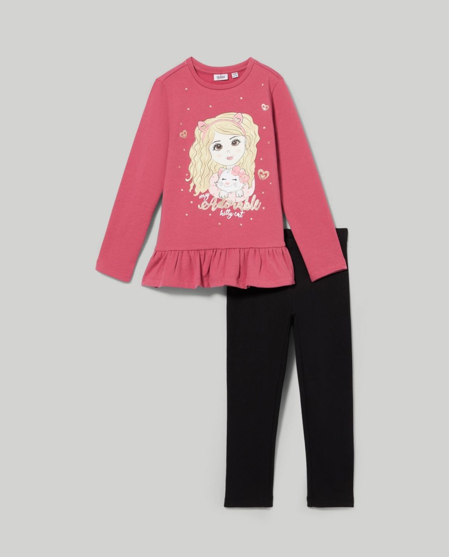 Bambini Blukids Set Bambina | Jogging Set In Felpa Garzata Di Cotone Bambina