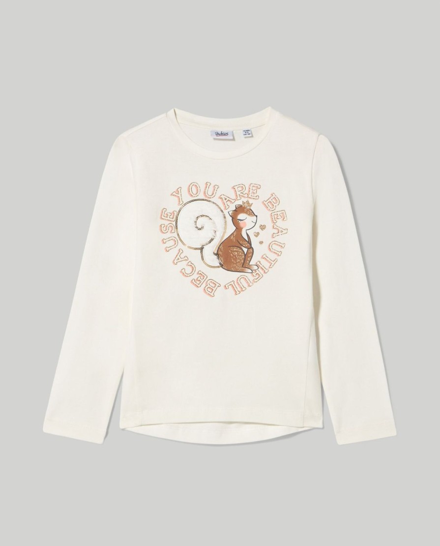 Bambini Blukids Magliette | T-Shirt In Puro Cotone Con Paillettes Bambina