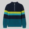 Bambini Blukids Maglioni | Tricot Rigato Half Zip Bambino