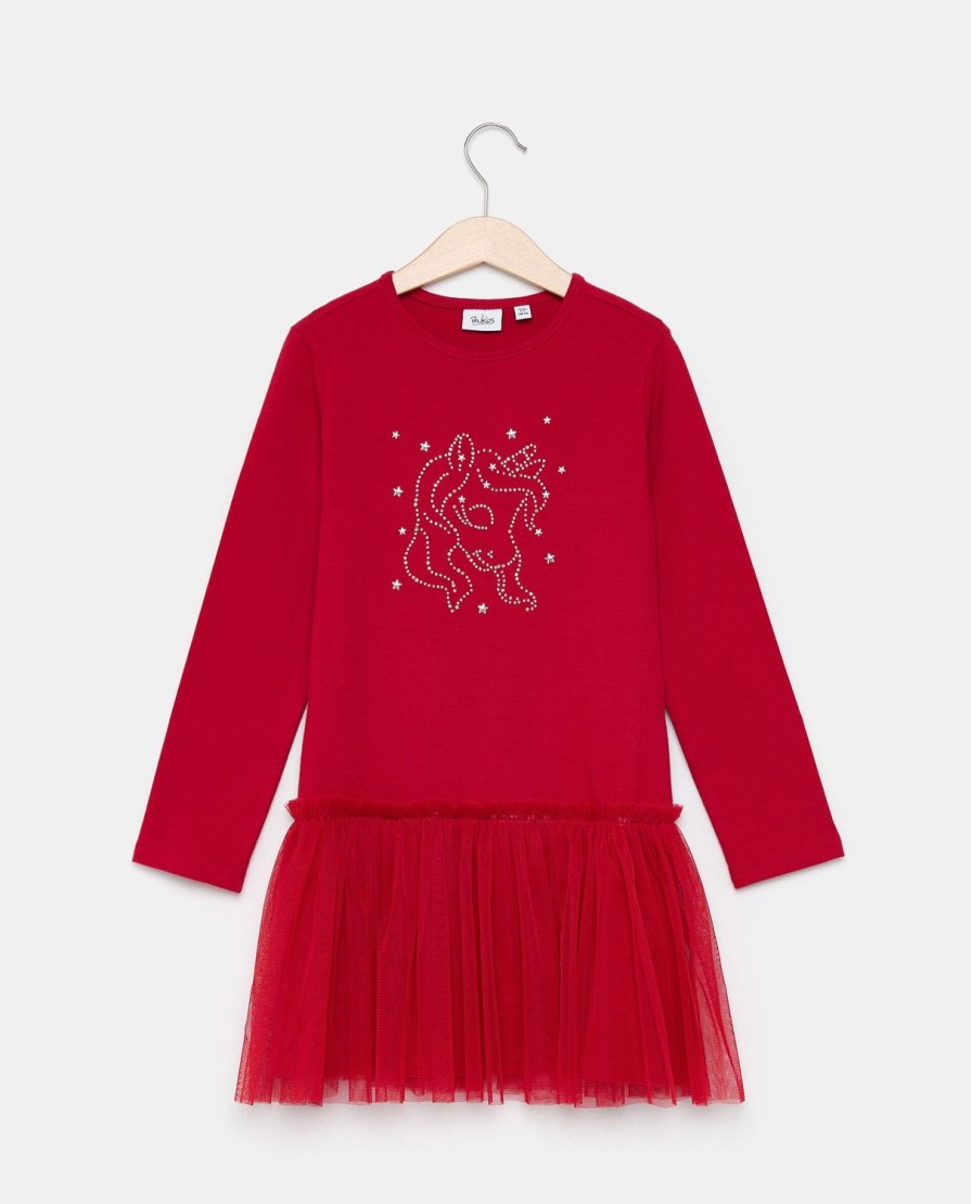 Bambini Blukids Vestiti | Abito In Cotone Elasticizzato Con Applicazioni Bambina