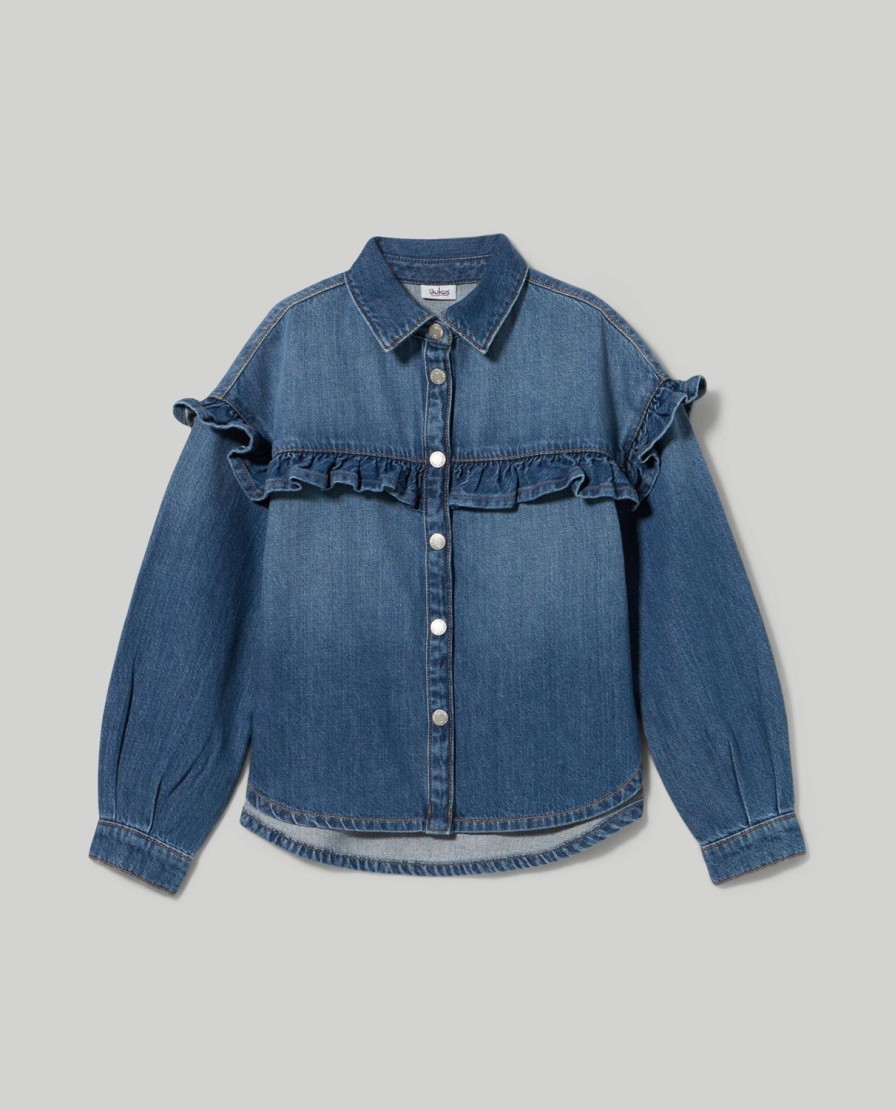 Ragazzi Blukids Camicie | Camicia In Denim Con Rouches Ragazza