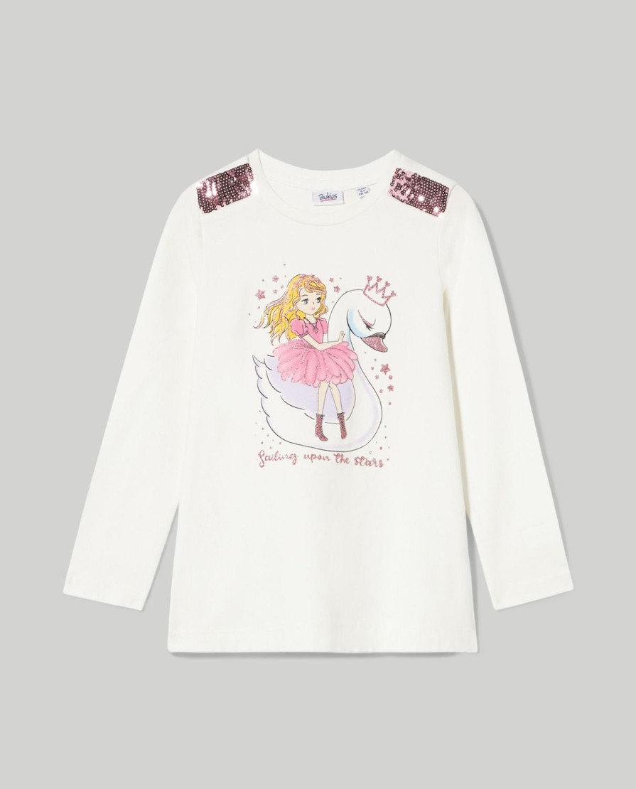 Bambini Blukids Magliette | T-Shirt A Maniche Lunghe Con Glitter E Paillettes Bambina