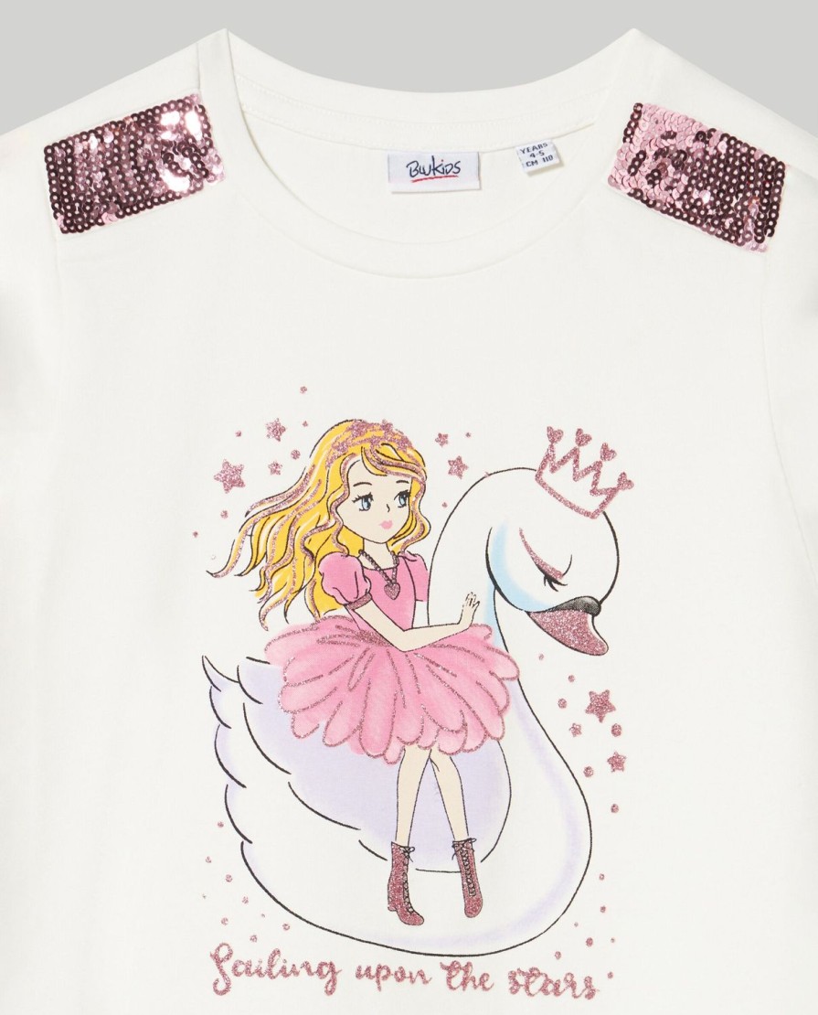 Bambini Blukids Magliette | T-Shirt A Maniche Lunghe Con Glitter E Paillettes Bambina