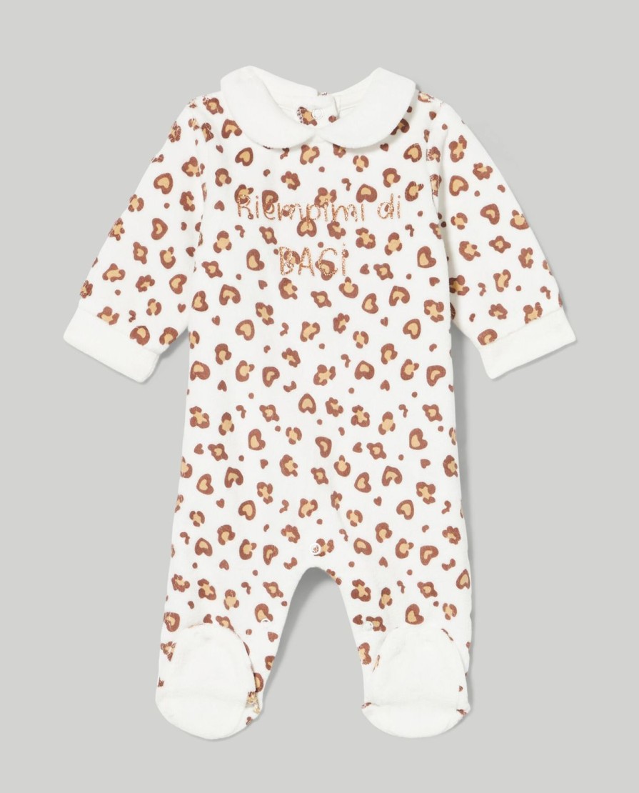 Nascita Blukids Completini | Tutina In Ciniglia Animalier Con Ricami Neonata