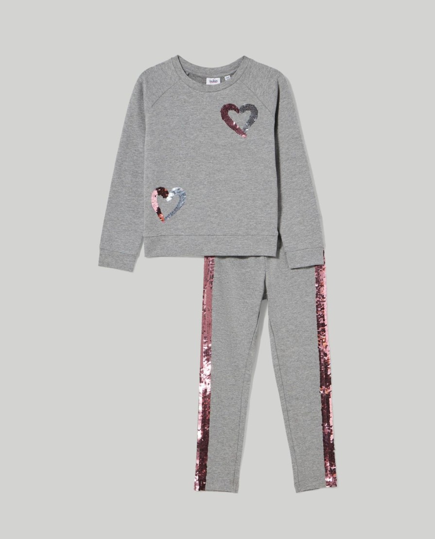 Bambini Blukids Set Bambina | Jogging Set In Felpa Garzata Elasticizzata Con Paillettes Bambina