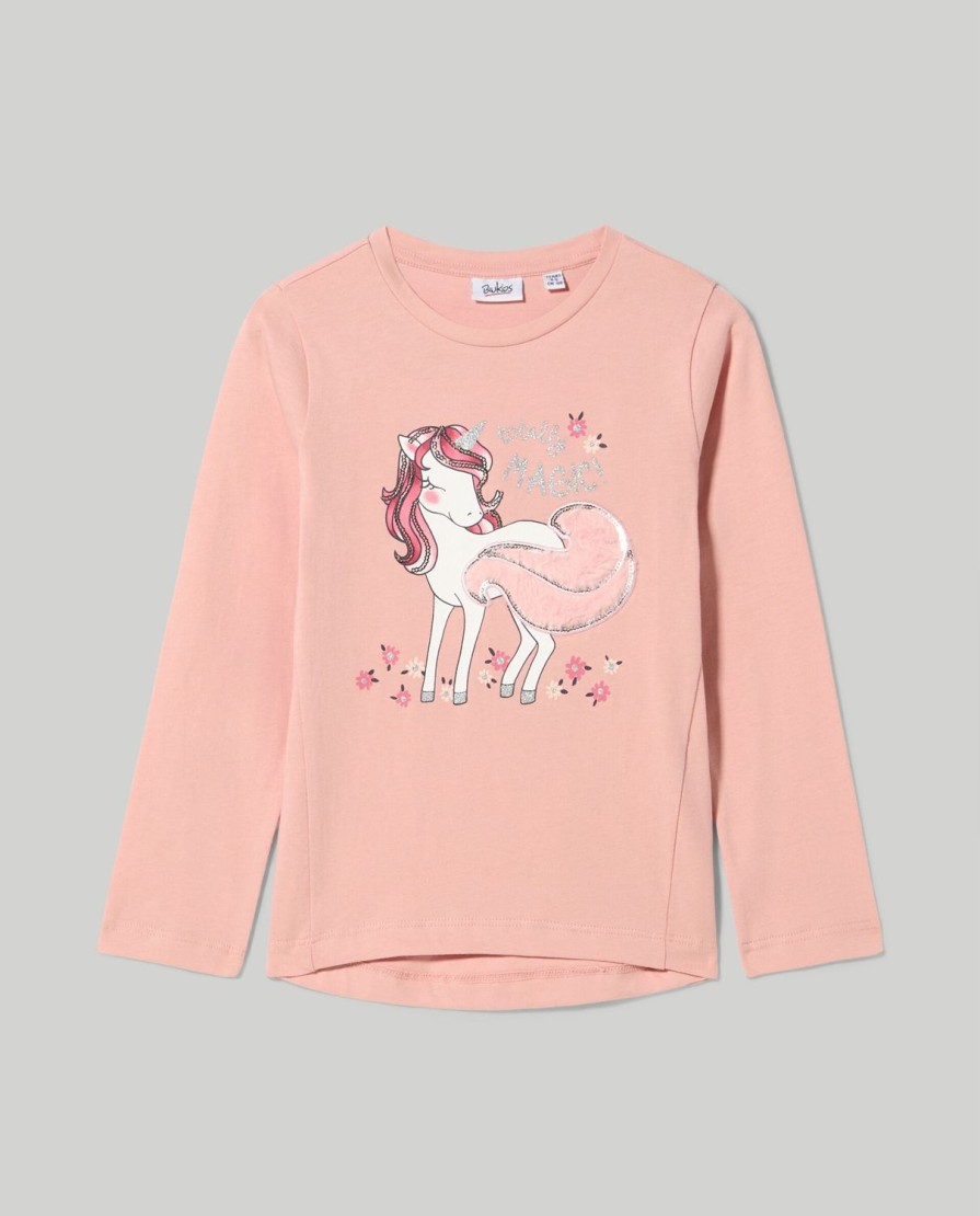 Bambini Blukids Magliette | T-Shirt In Puro Cotone Con Paillettes Bambina