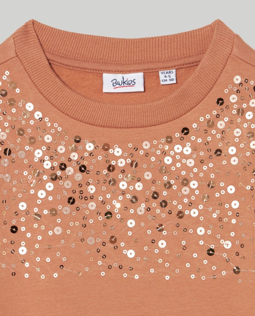 Bambini Blukids Felpe | Felpa In Cotone Garzato Con Paillettes Bambina