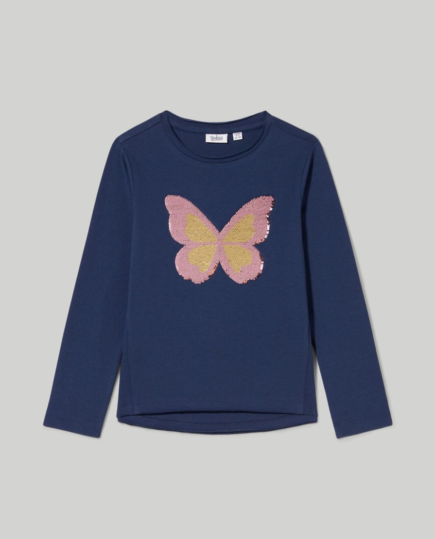 Bambini Blukids Magliette | T-Shirt In Puro Cotone Con Paillettes Bambina