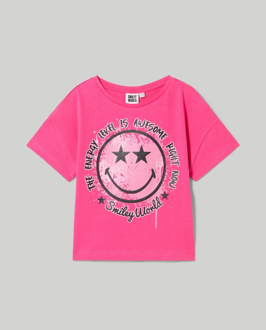 Ragazzi Blukids Magliette | T-Shirt Cropped In Puro Cotone Ragazza