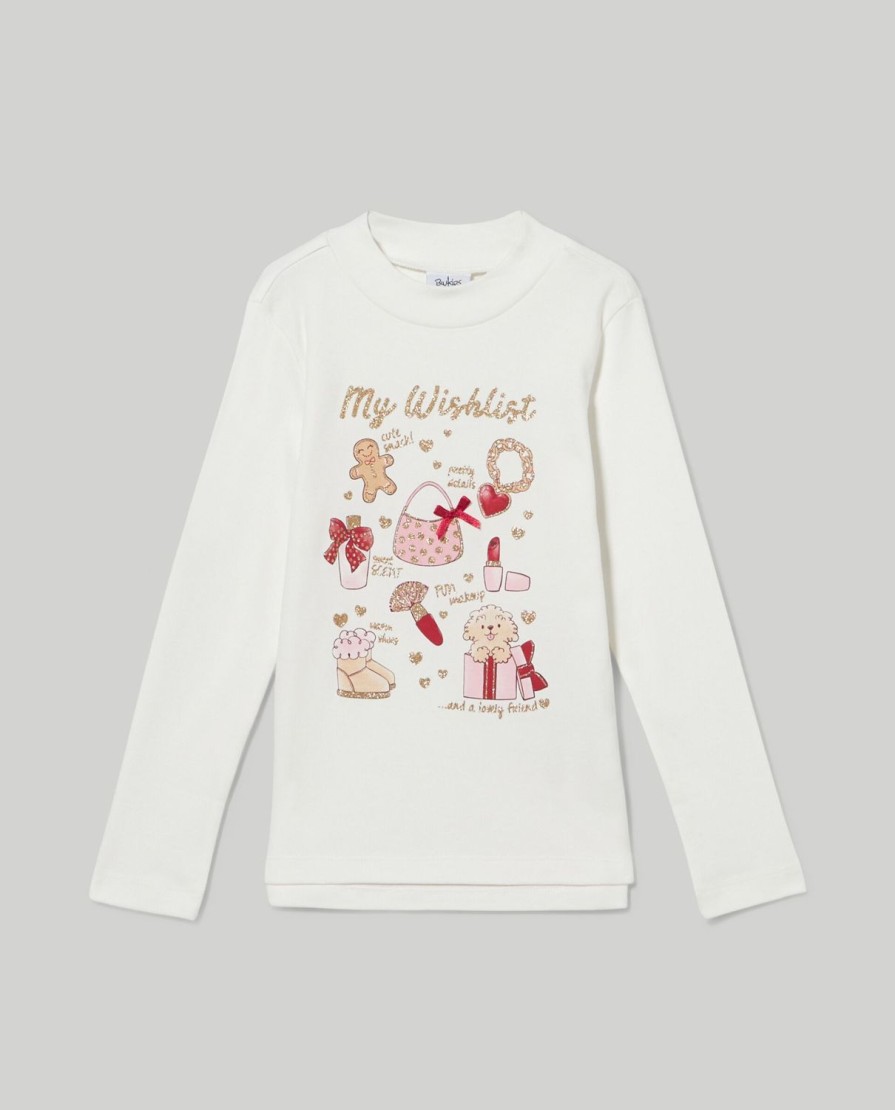 Bambini Blukids Magliette | Lupetto In Interlock Con Stampa Glitter Bambina