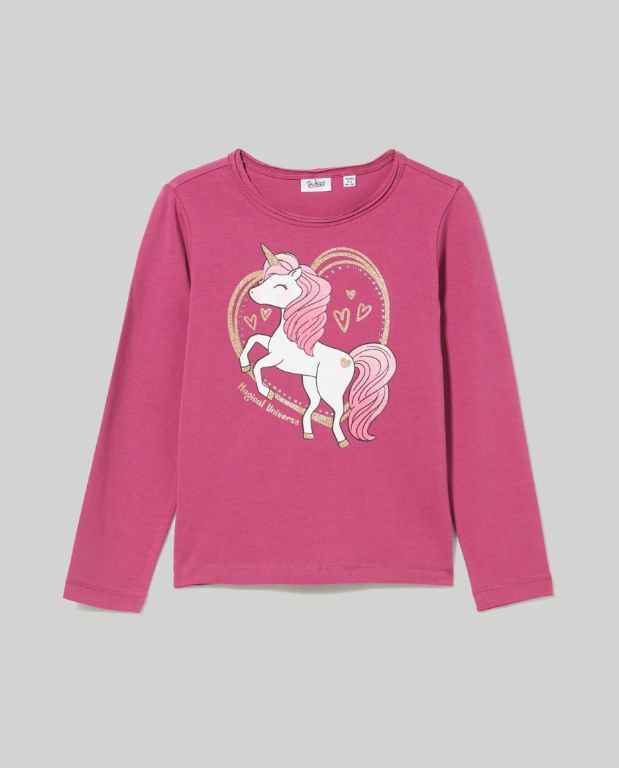 Bambini Blukids Magliette | T-Shirt In Cotone Elasticizzato Con Glitter Bambina