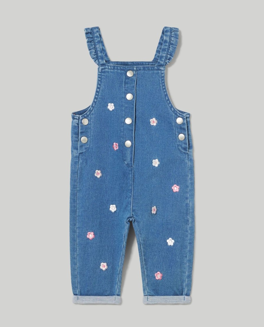 Neonata 9-36 Mesi Blukids Completini | Salopette In Denim Con Ricami Neonata