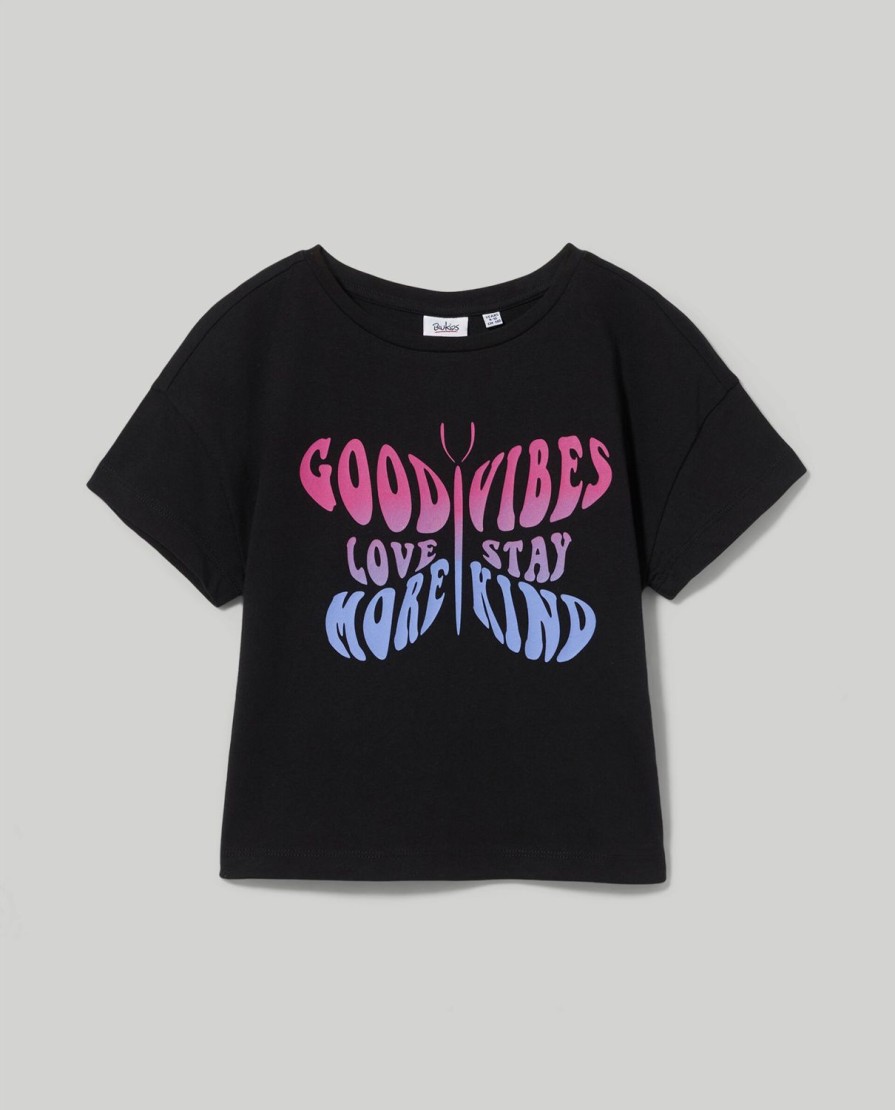 Ragazzi Blukids Magliette | T-Shirt Cropped In Puro Cotone Ragazza