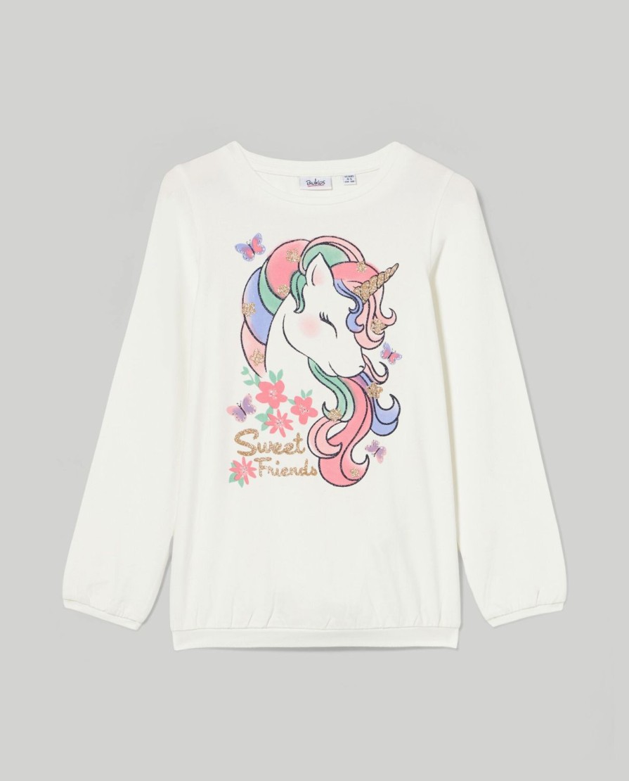 Bambini Blukids Magliette | T-Shirt In Cotone Elasticizzato Con Stampa Glitter Bambina